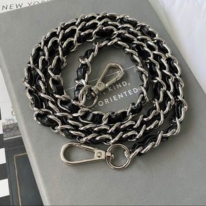 Black Leather/Silver Tone Chain Replacement Strap